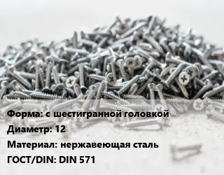 Шуруп с шестигранной головкой 12 нержавеющая сталь ГОСТ: DIN 571